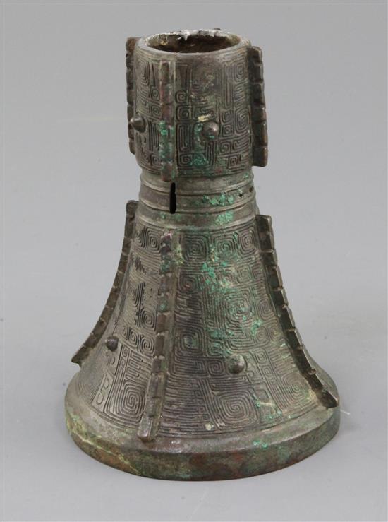 The base section of a Chinese archaic bronze ritual wine vessel, Gu, Shang dynasty, 13th century B.C., 13.5cm high